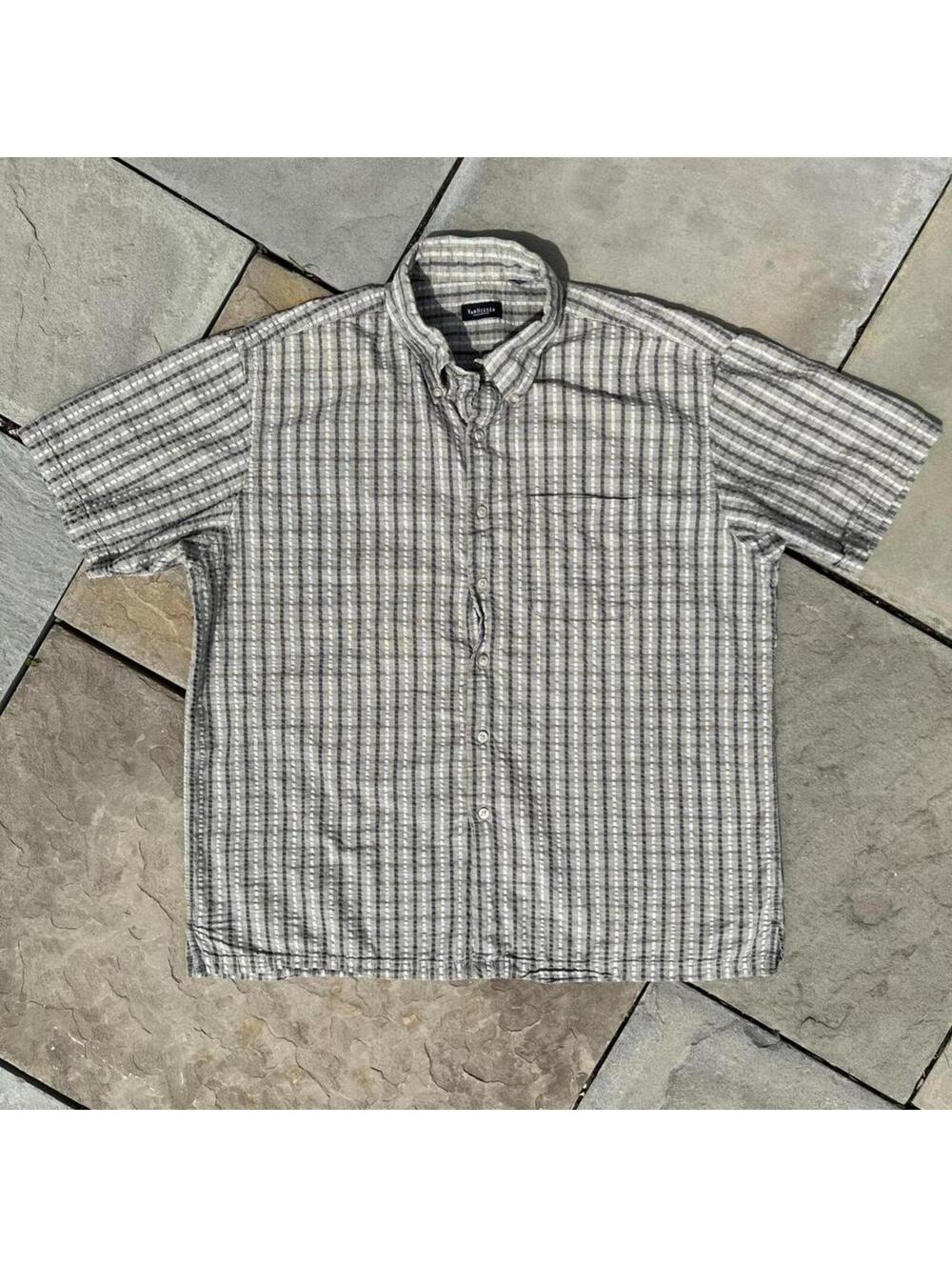 Y2K Olive Green Vertical Stripe Button Down Shirt